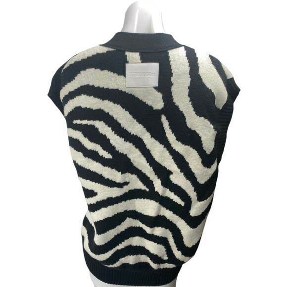 MO&Co Black White Wool Zebra Animal Print Short Sleeve Cardigan Sweater Size L - Picture 2 of 4